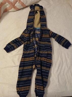Carter's Navy, Tan & Mustard Striped Hooded One-Piece Bodysuit